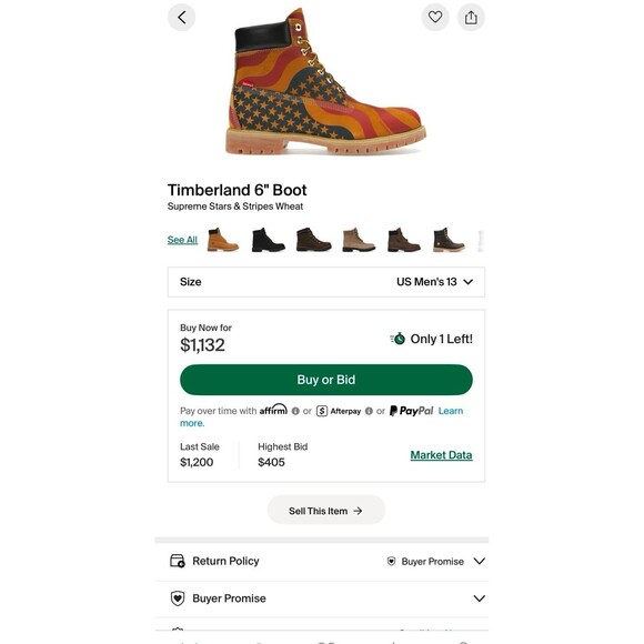 Timberland 6" Boot Supreme Stars & Stripes Wheat Men’s Sz 13 - Picture 11 of 12